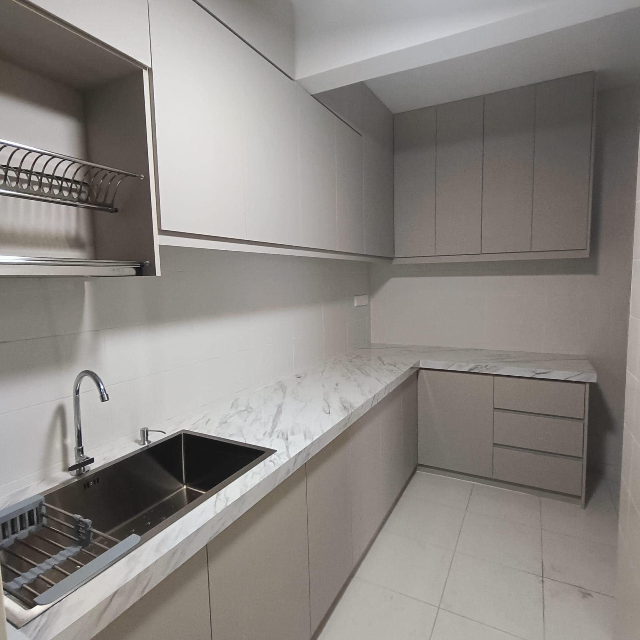 Grey modern kitchen cabinet
